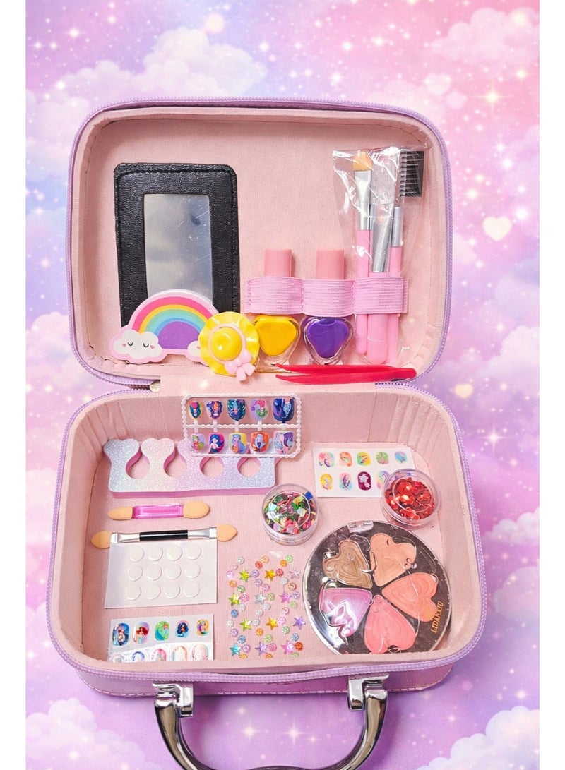 Girls Makeup & Nail Art Kit – 23-Piece Beauty Set with Storage Case, Safe Pretend Cosmetics, Nail Stickers & Accessories for Kids - Image 2